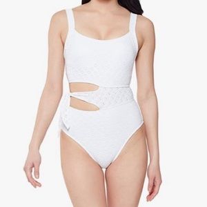 Jessica Simpson Swimsuit One-Piece WHITE Eyelet Medium